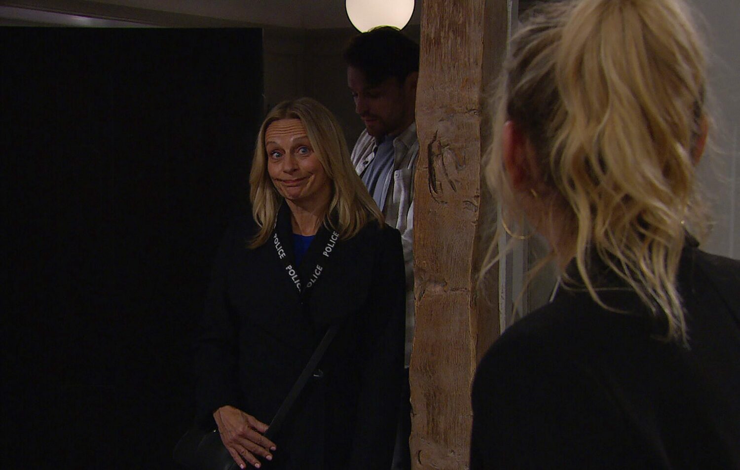 DS Jones talks to Mack and Charity on Emmerdale