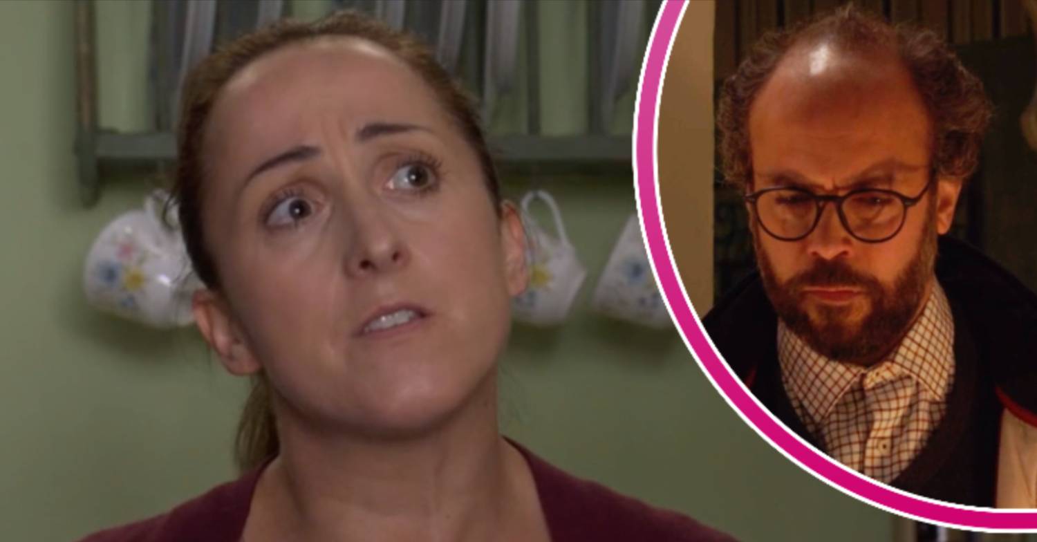 EastEnders character Sonia Fowler looks concerned, Reiss looks down
