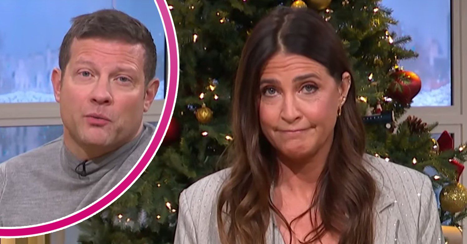 Dermot O’Leary speak to camera and Lisa Snowdon looks into the camera on This Morning today