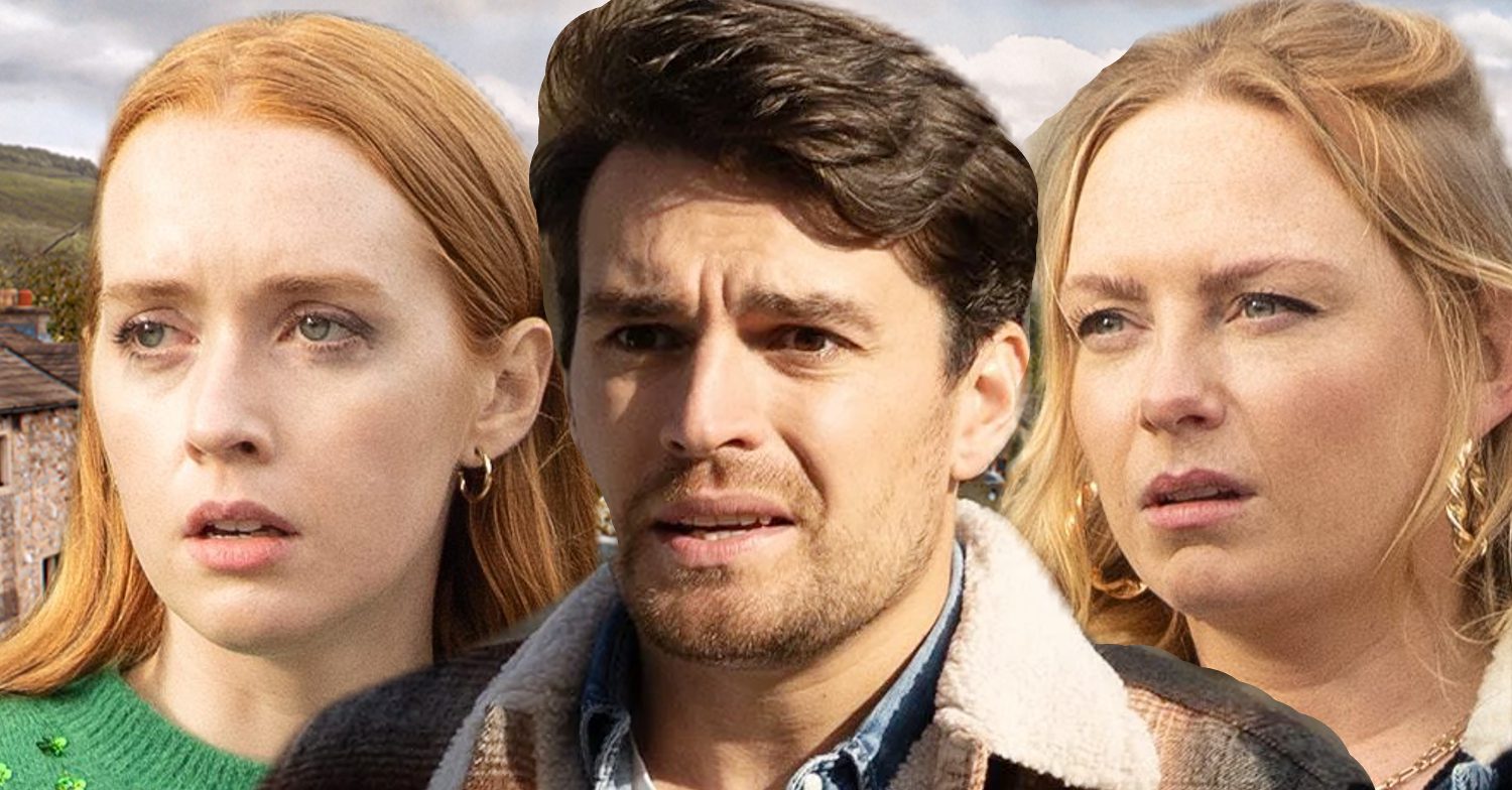 Emmerdale's Chloe, Mack, Amy, the background of the Dales