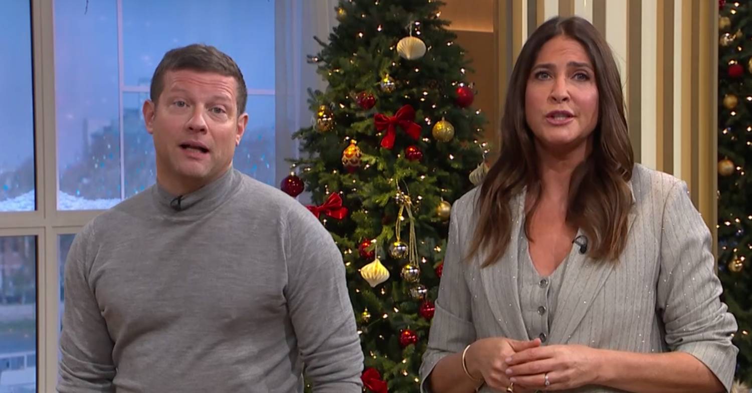 Dermot O’Leary and Lisa Snowdon speak to camera on This Morning today