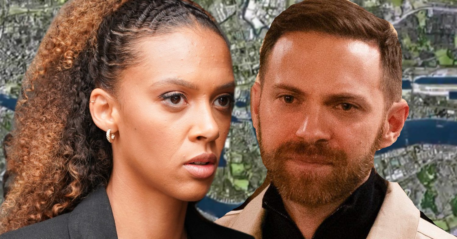 EastEnders' Gina, Dean, the background of the Thames