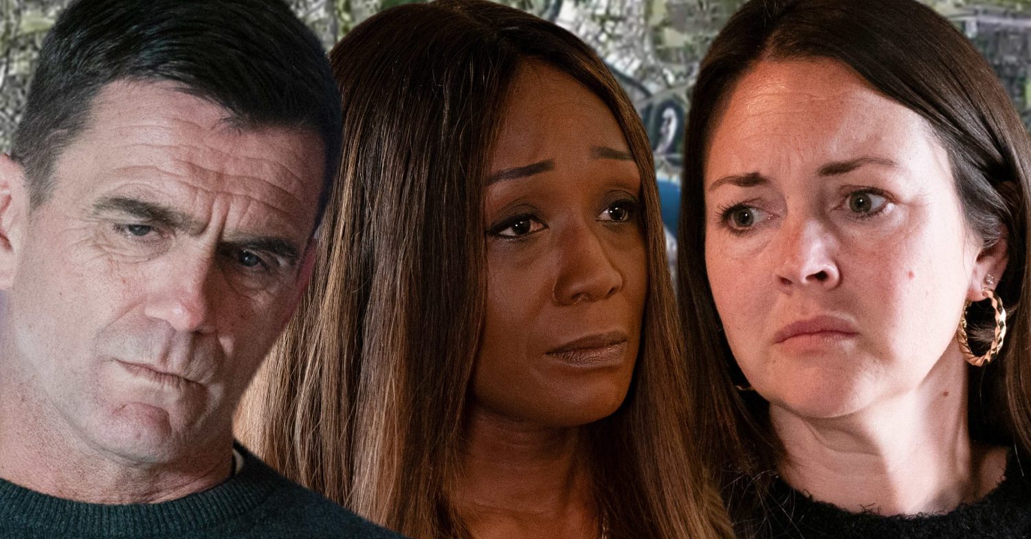 EastEnders' Jack, Denise, Stacey, the background of the Thames