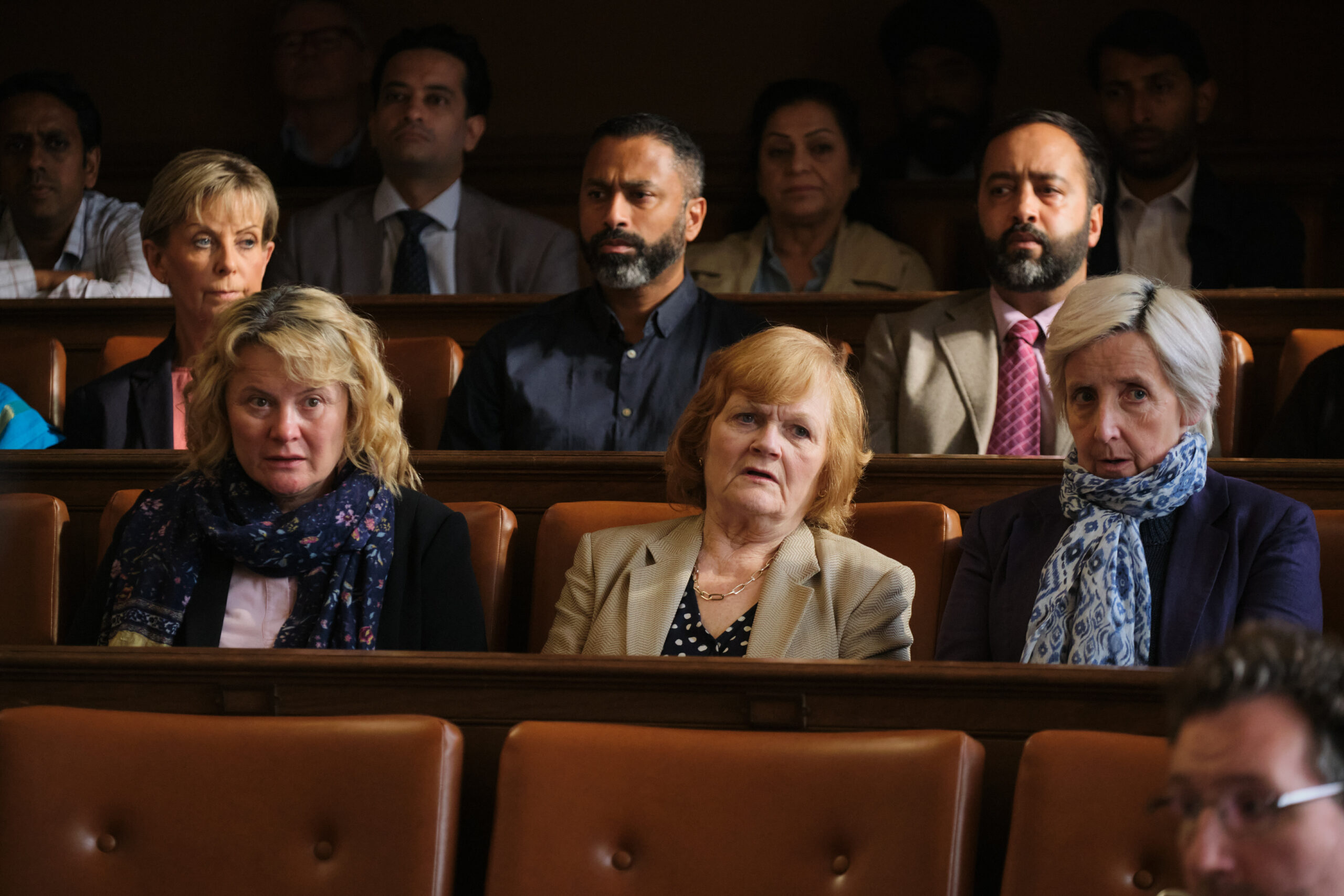Lesley Nicol as Pam (centre) in Mr Bates vs the Post Office