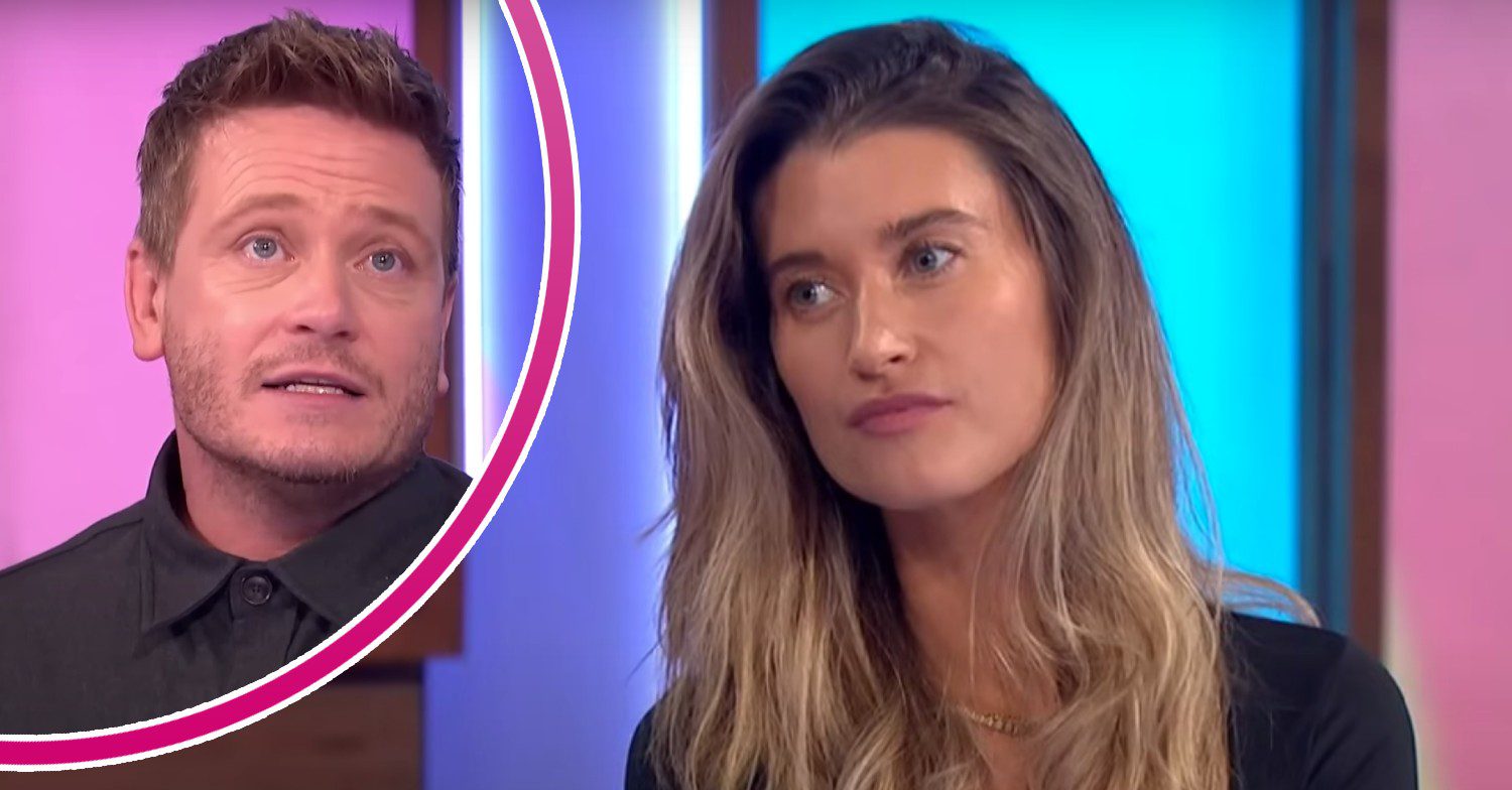 Matthew Wolfenden looks upwards, Charley Webb looks to her side