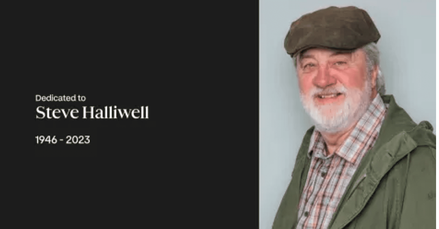 Steve Halliwell next to soap tribute