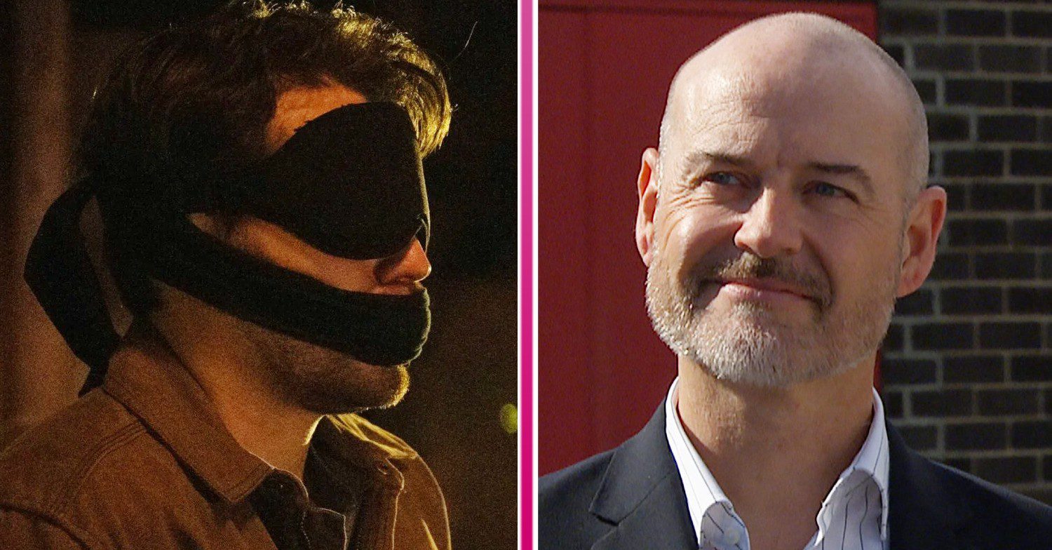 Mack tied and gagged while Harry smiles smugly (Credit: ITV/Composite: ED!)