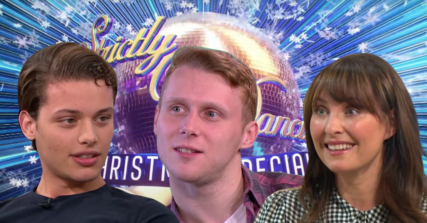 Bobby, Jamie and Emma with Strictly Christmas special logo