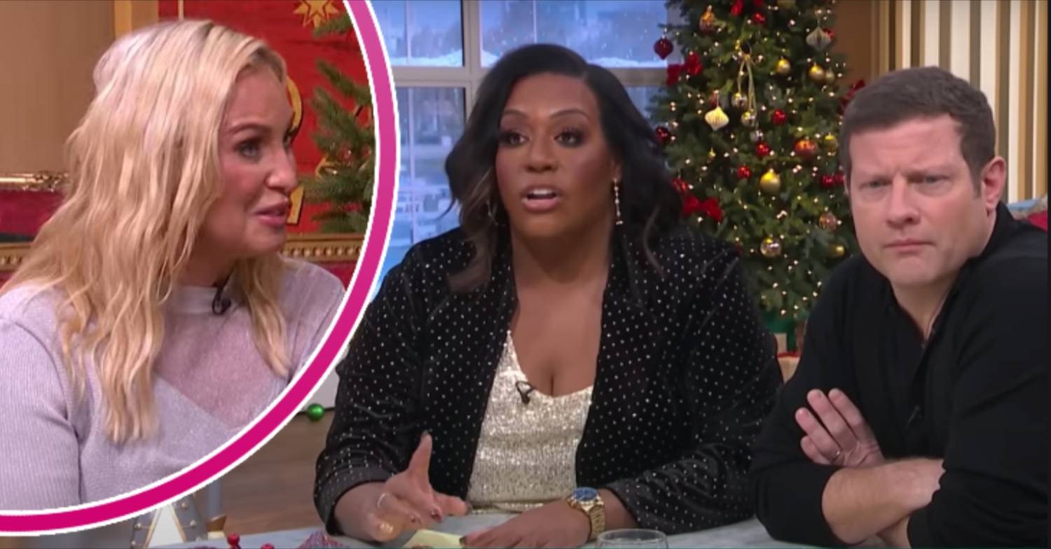 Josie Gibson speaks, Alison Hammond looks concerned, Dermot O'Leary looks puzzled