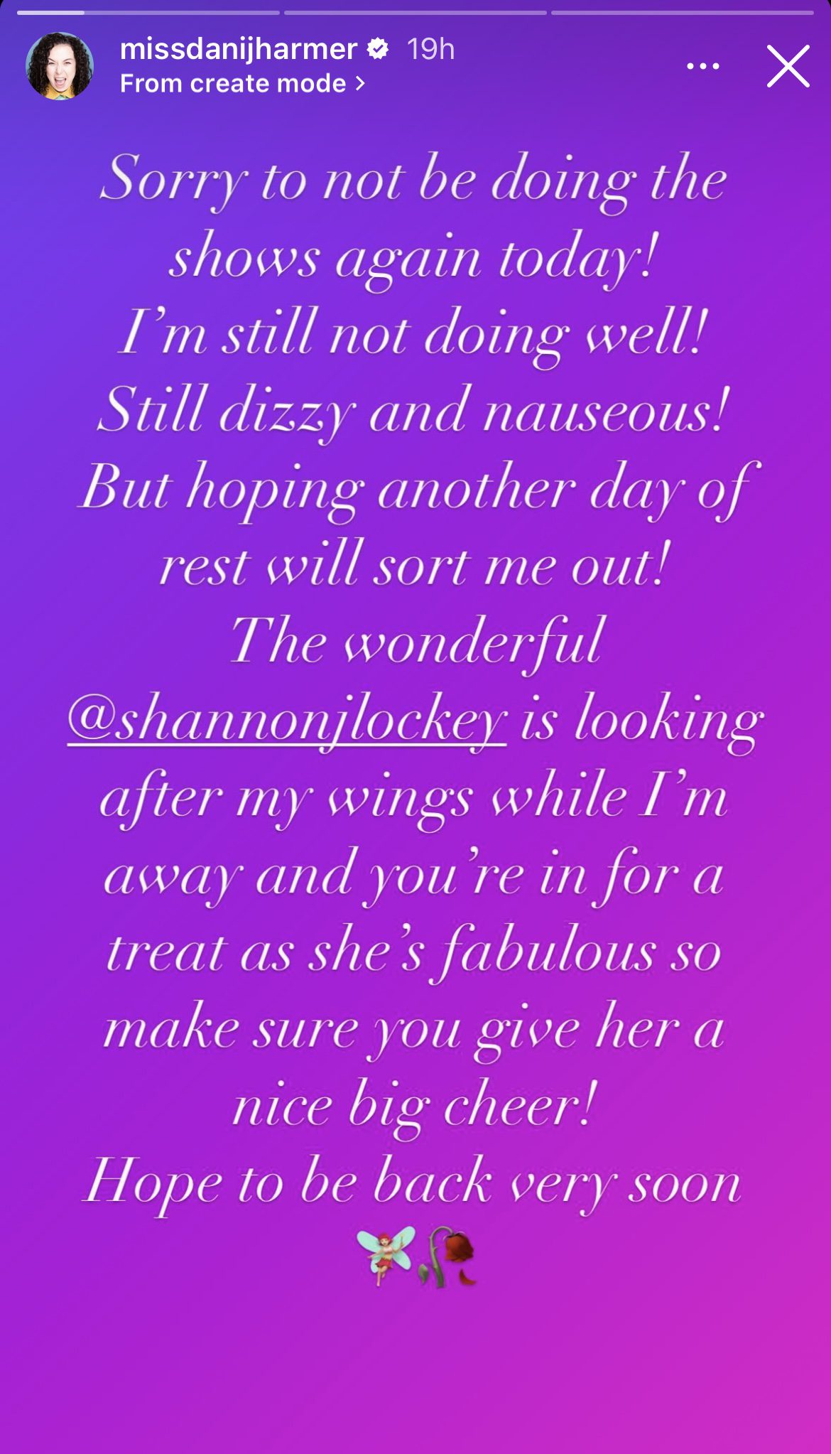 Dani Harmer Instagram Story