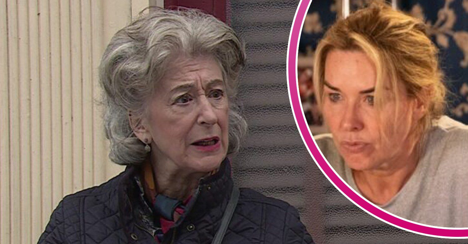 Evelyn looks shocked on Coronation Street; inset, Cassie looking shifty (Credit: ITV/Composite: ED!)