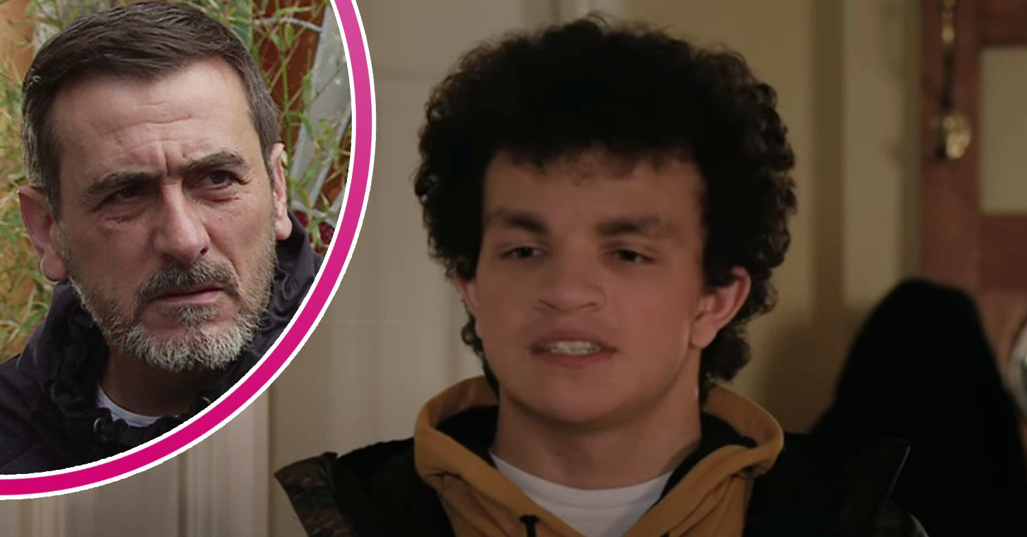 Simon looking moody; inset, dad Peter (Credit: ITV/Composite: ED!)