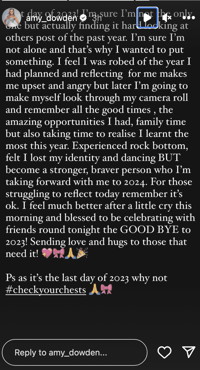 Amy Dowden's Instagram story