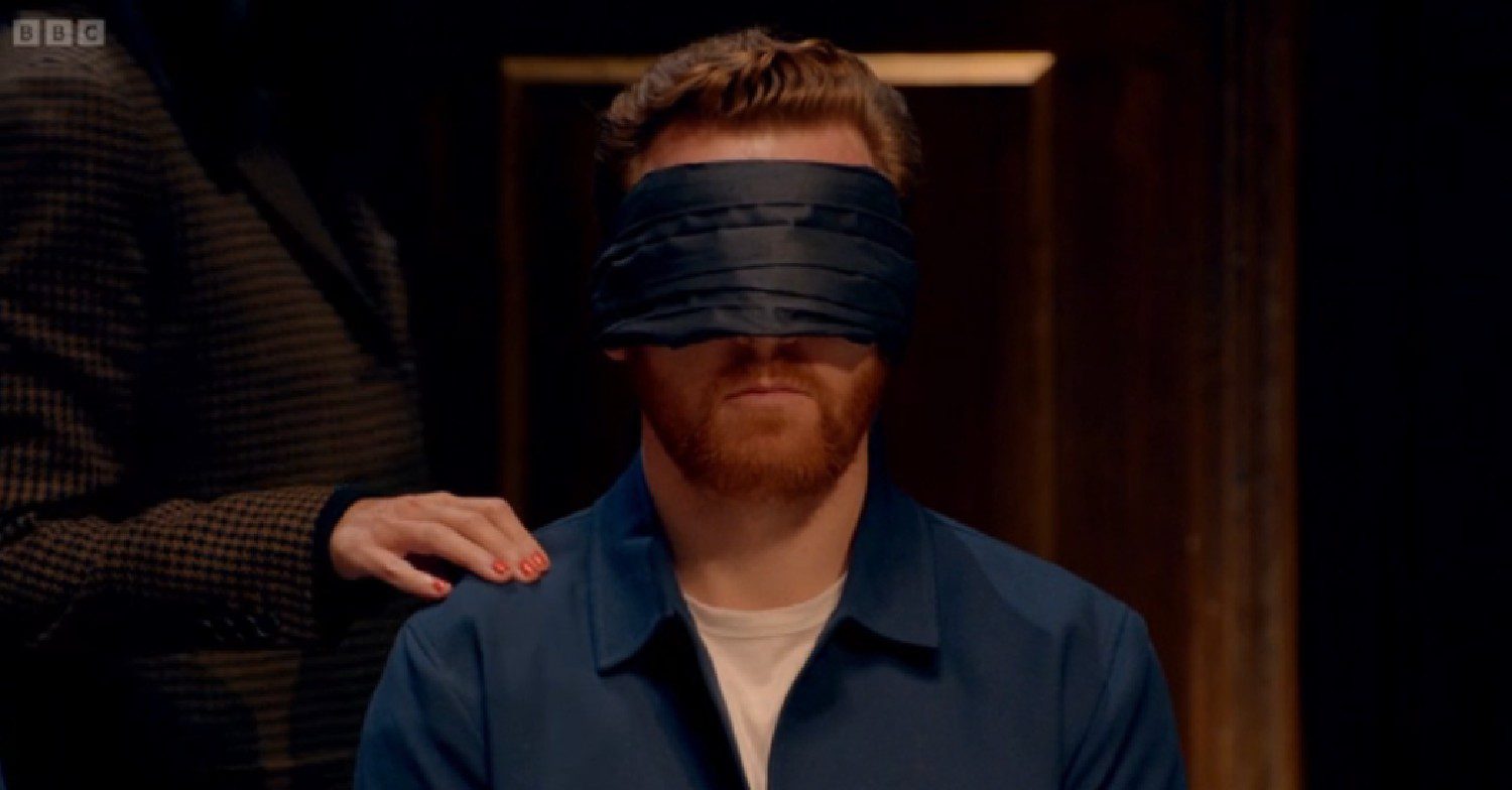 Paul blindfolded on The Traitors