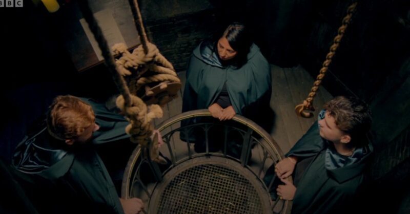 Paul, Ash and Harry gathering on The Traitors