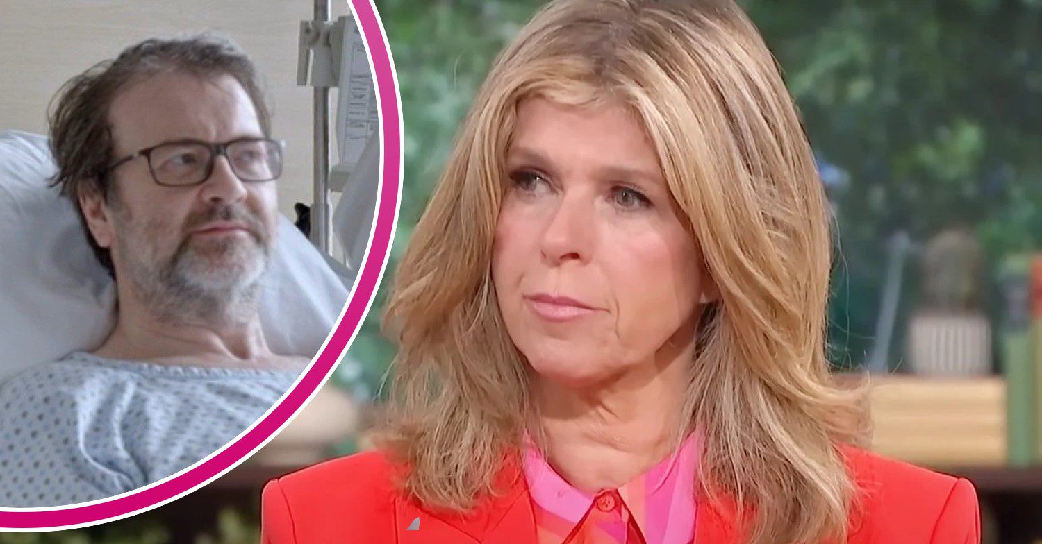 Kate Garraway looking sad on This Morning and husband Derek Draper in Caring for Derek doc