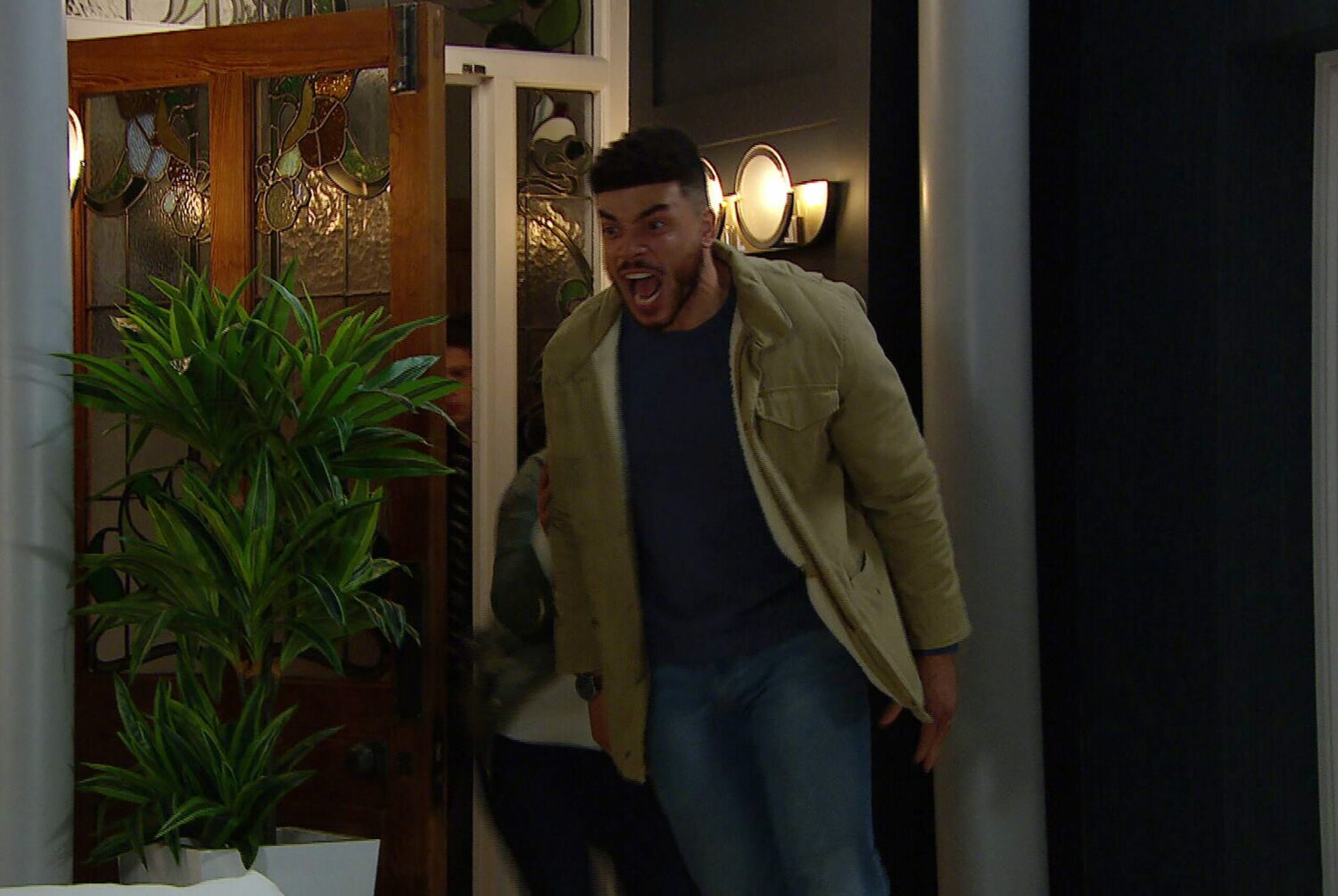 Nate screams at Caleb and Tracy in Emmerdale as he bursts through the door