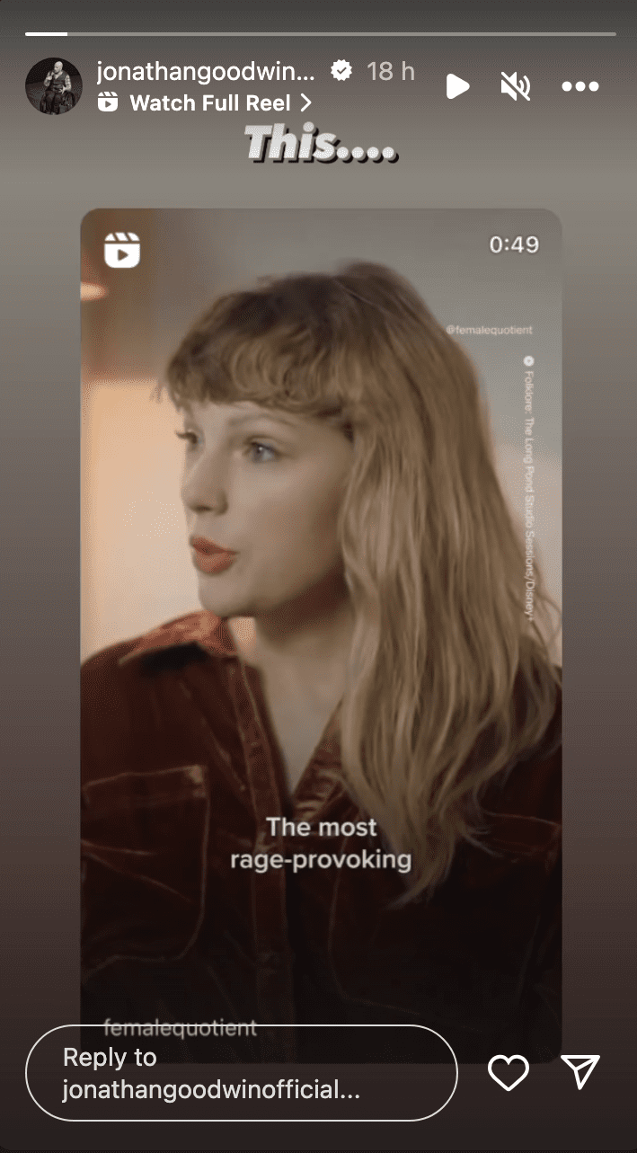Jonathan Goodwin shares video of Taylor Swift interview on his story
