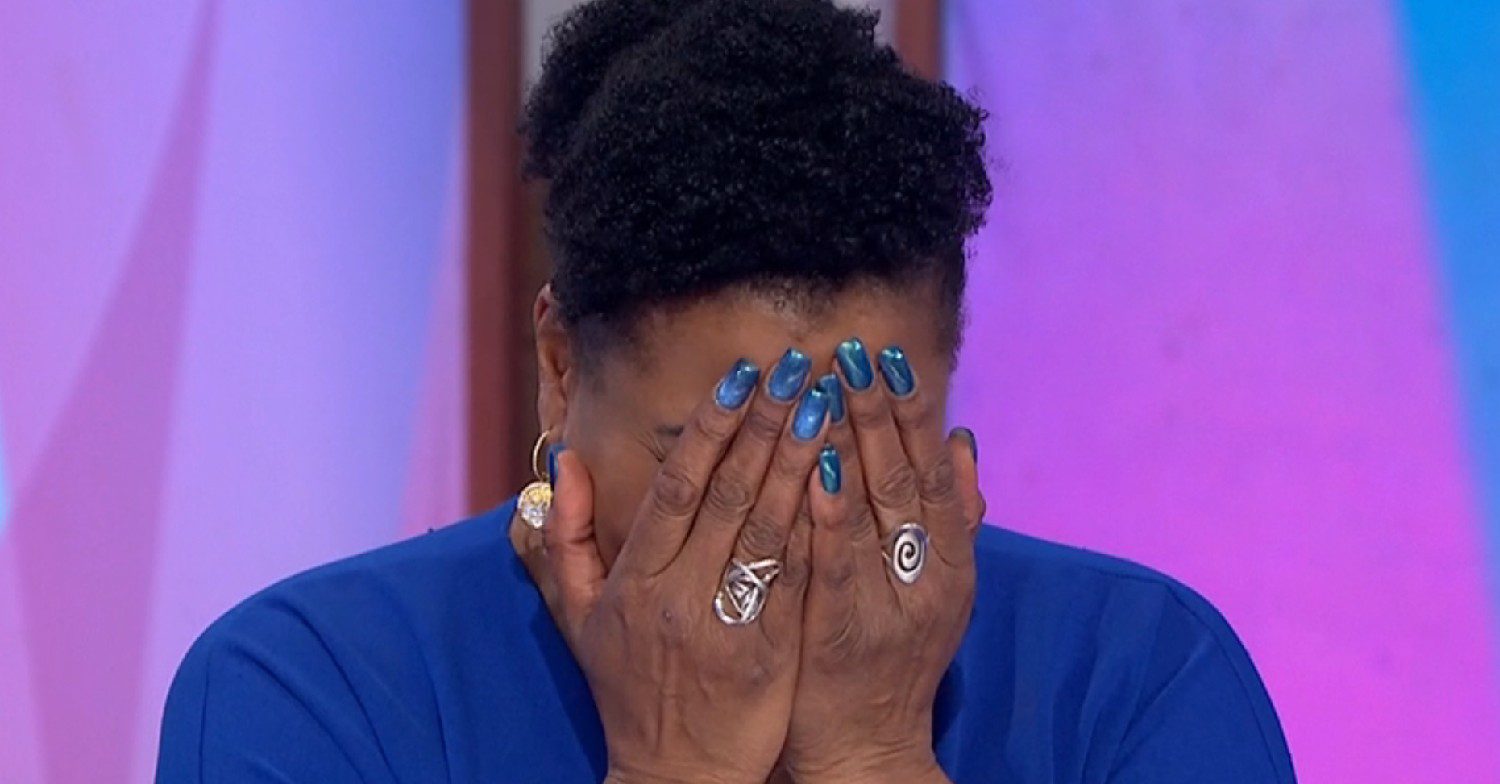 Brenda Edwards with her head in her hands on Loose Women