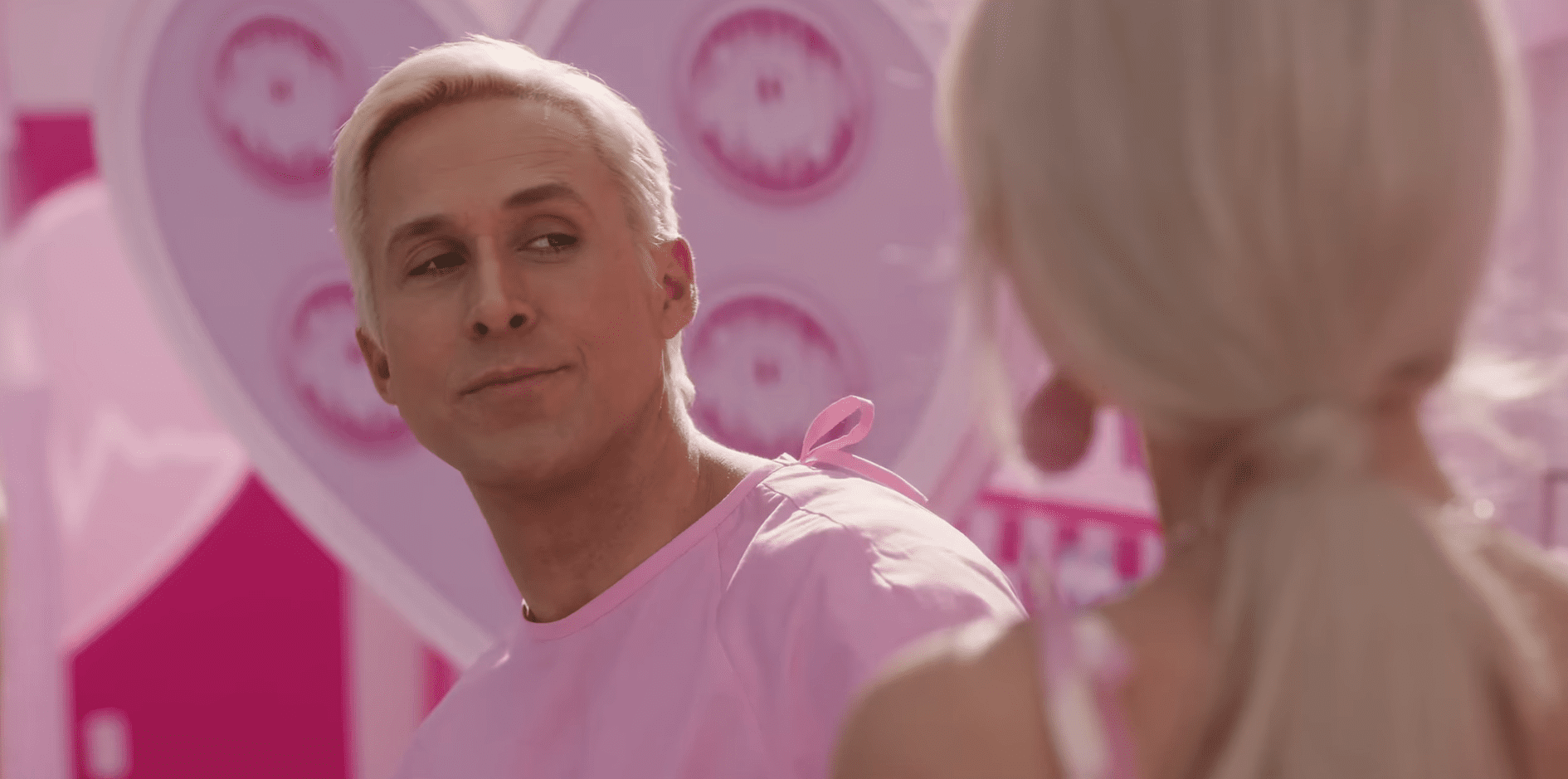 Ryan Gosling wearing pink in the Barbie movie