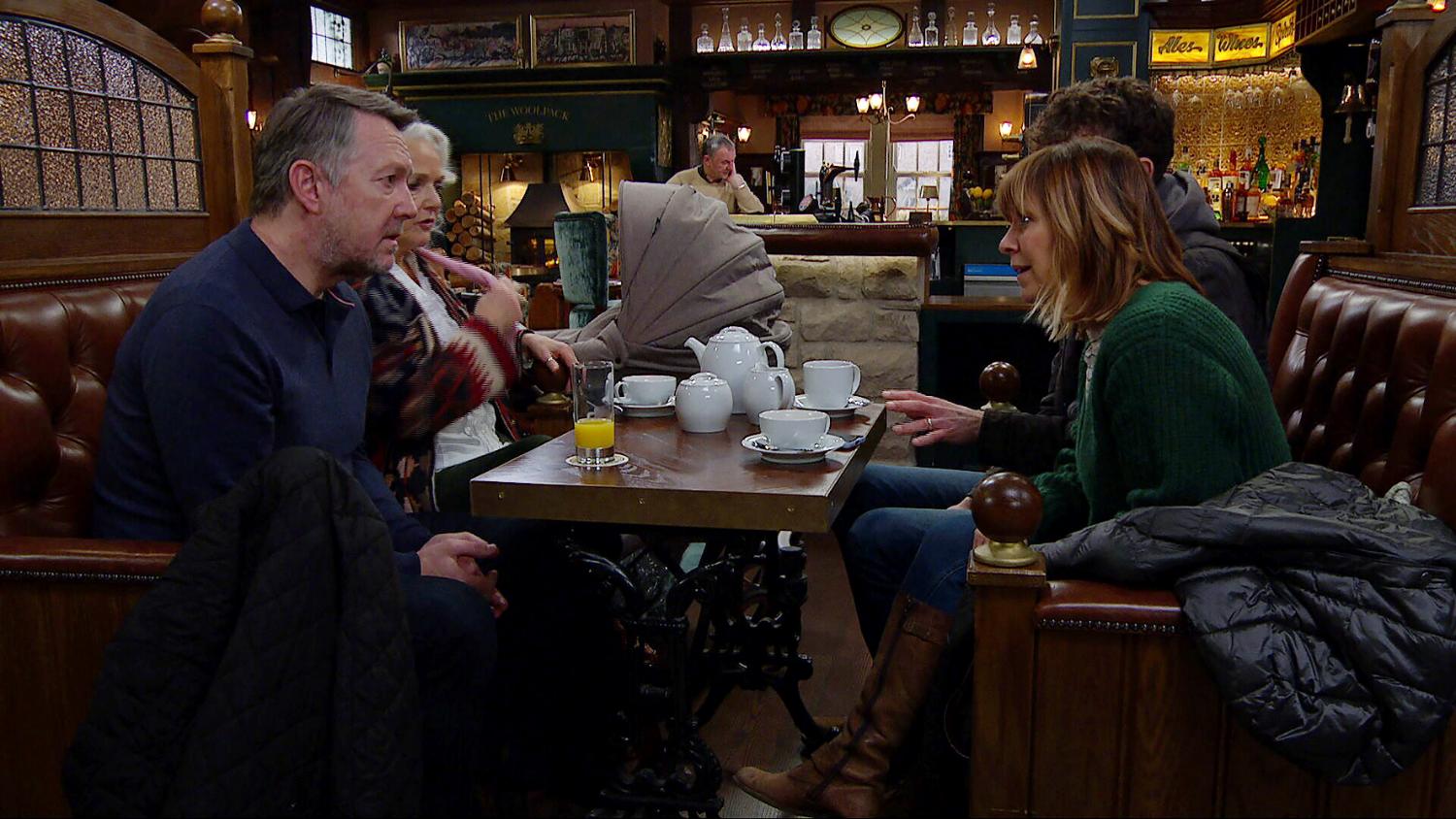 Gus, Mary, Rhona and Marlon chat in the pub
