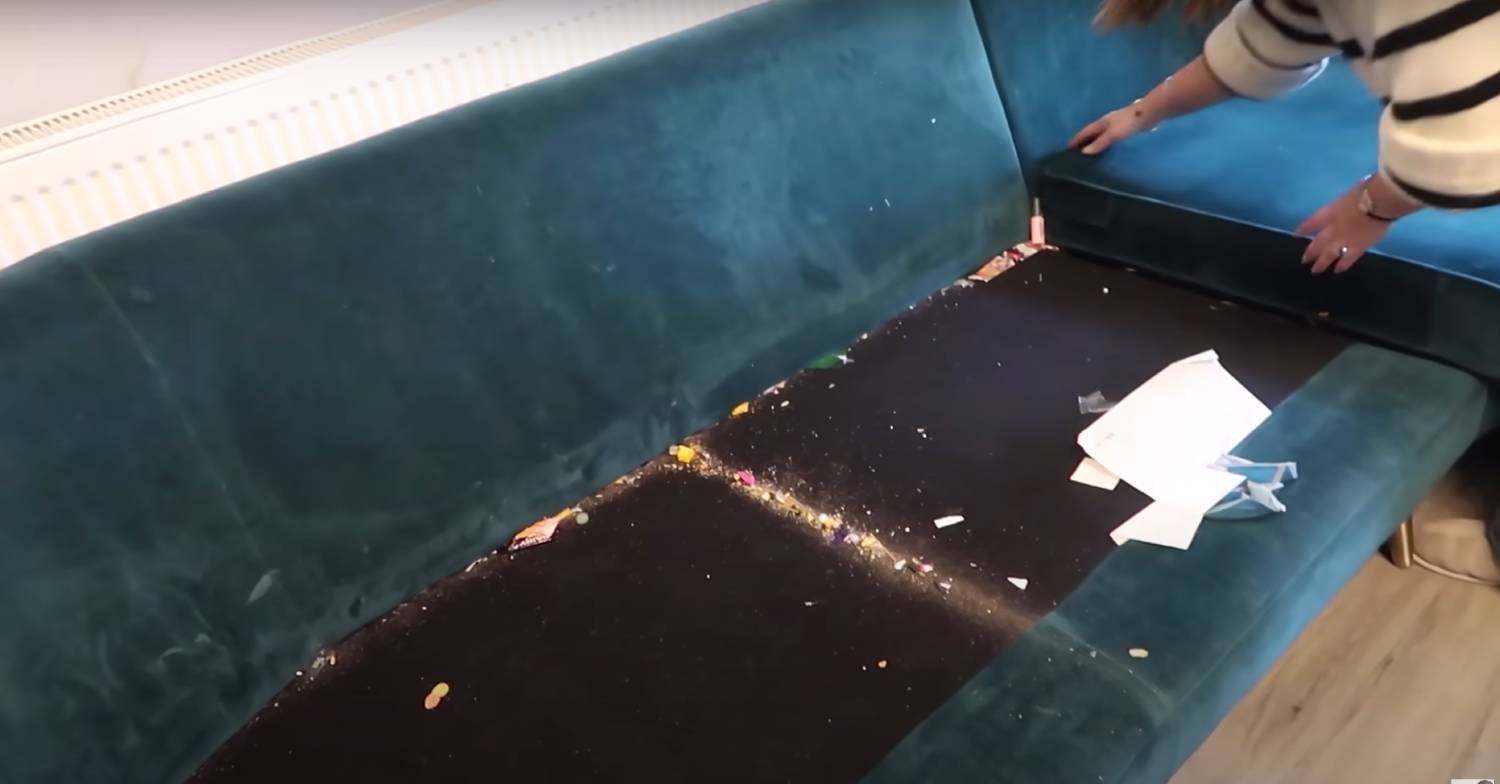 Sue Radford cleans the sofa