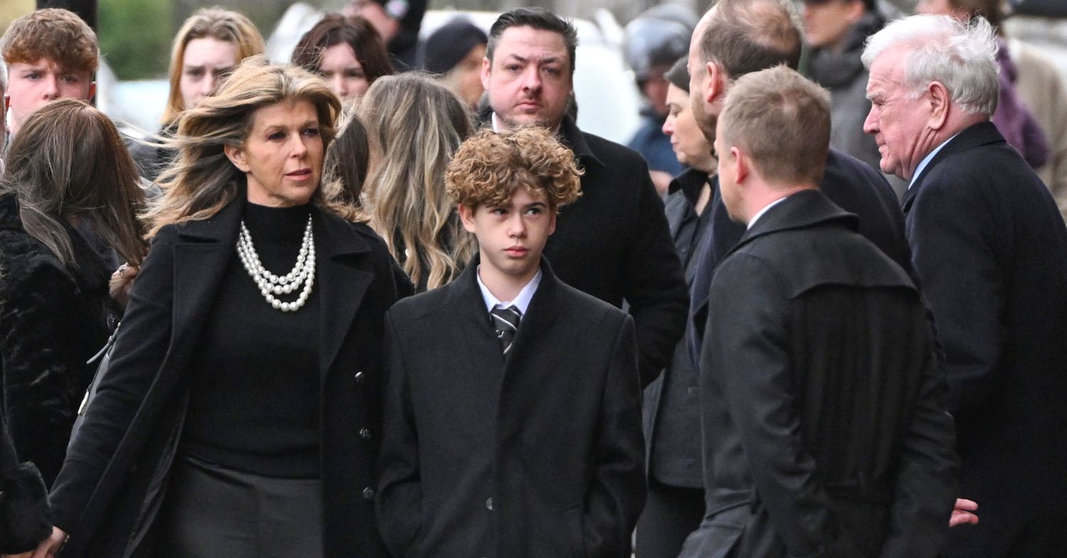 Kate Garraway with her son at Derek Draper's funeral