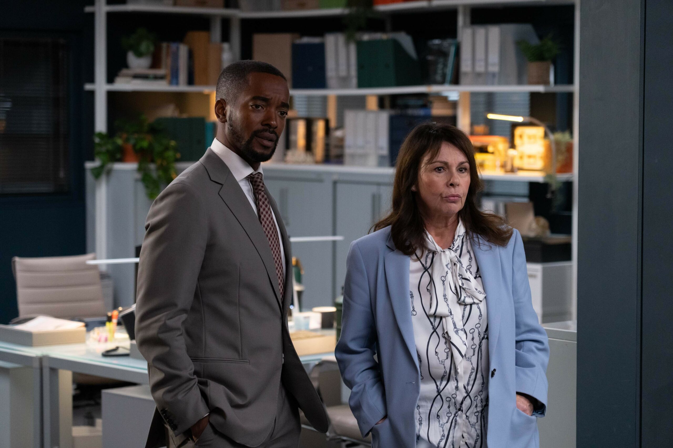 Gabriel And Elinor stand in the Lyell Centre in Silent Witness