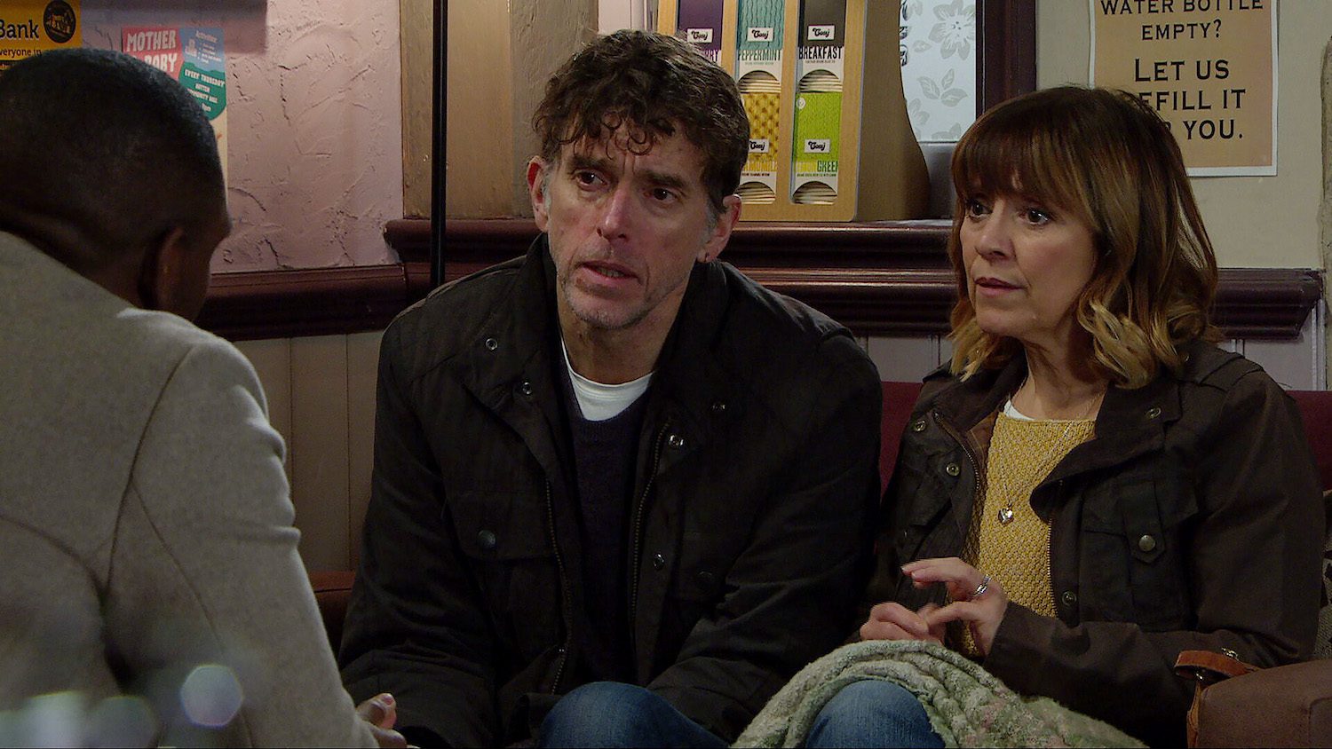 Rhona and Marlon talking to Ethan on Emmerdale