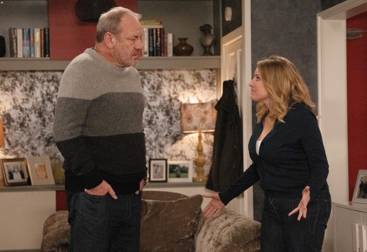 Nicola and Jimmy arguing on Emmerdale