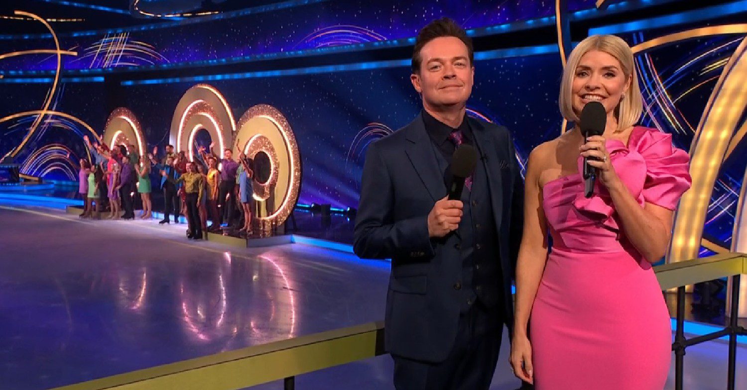Stephen Mulhern and Holly Willoughby stood in front of Dancing On Ice stars