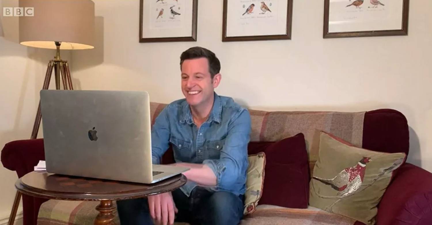 Countryfile host Matt Baker uses a laptop in his home