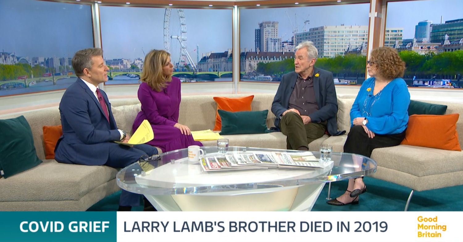 Kate Garraway and Ben Shepherd talking to Larry Lamb and Claire Collins