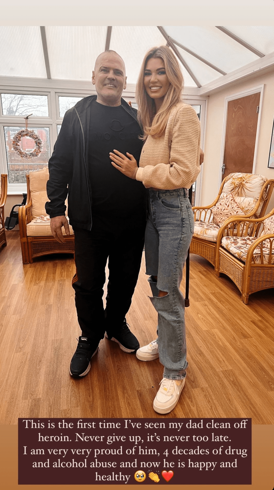 Christine McGuinness standing in a conservatory with her dad