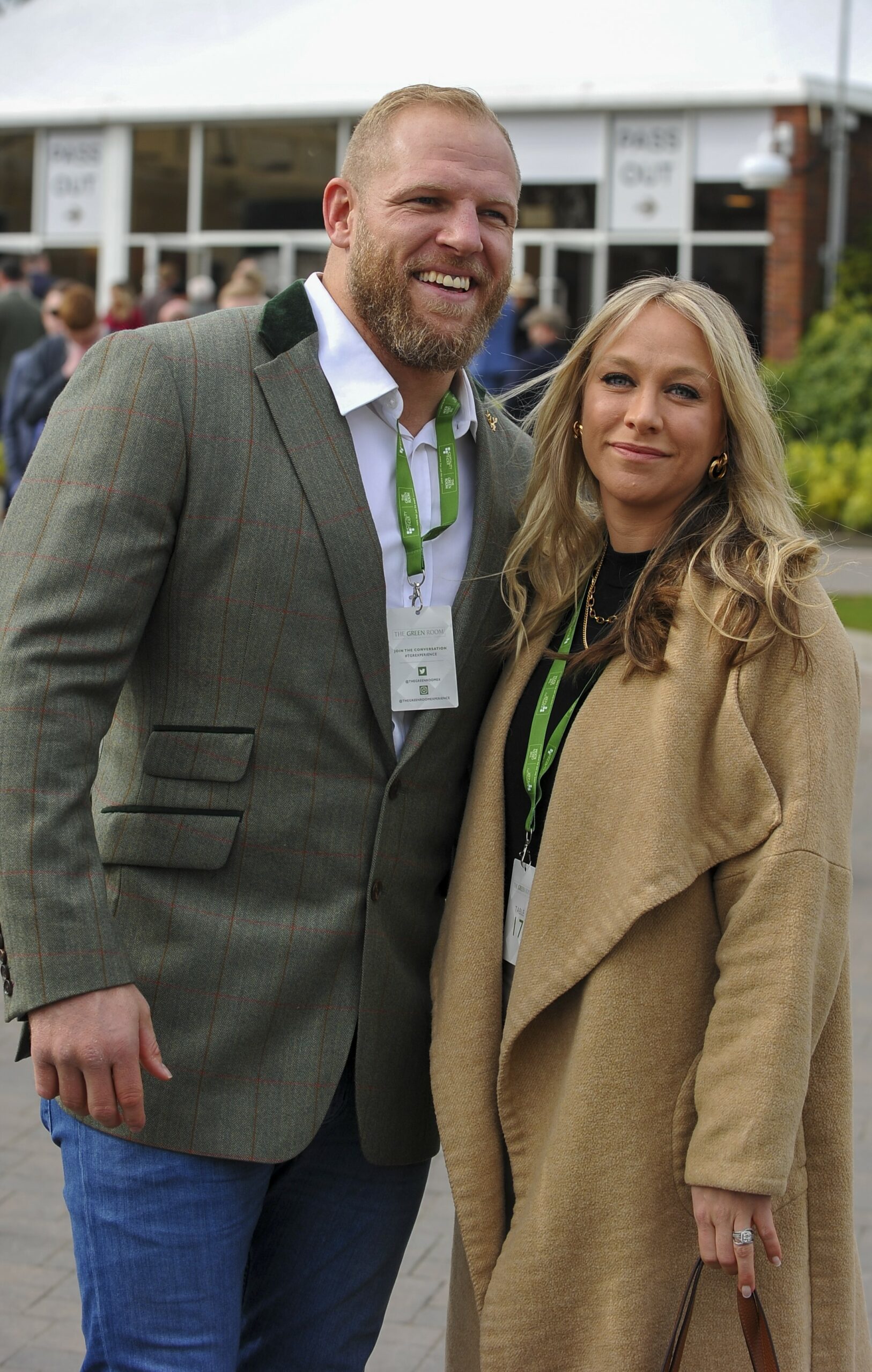 James Haskell and Chloe Madeley smiling at races