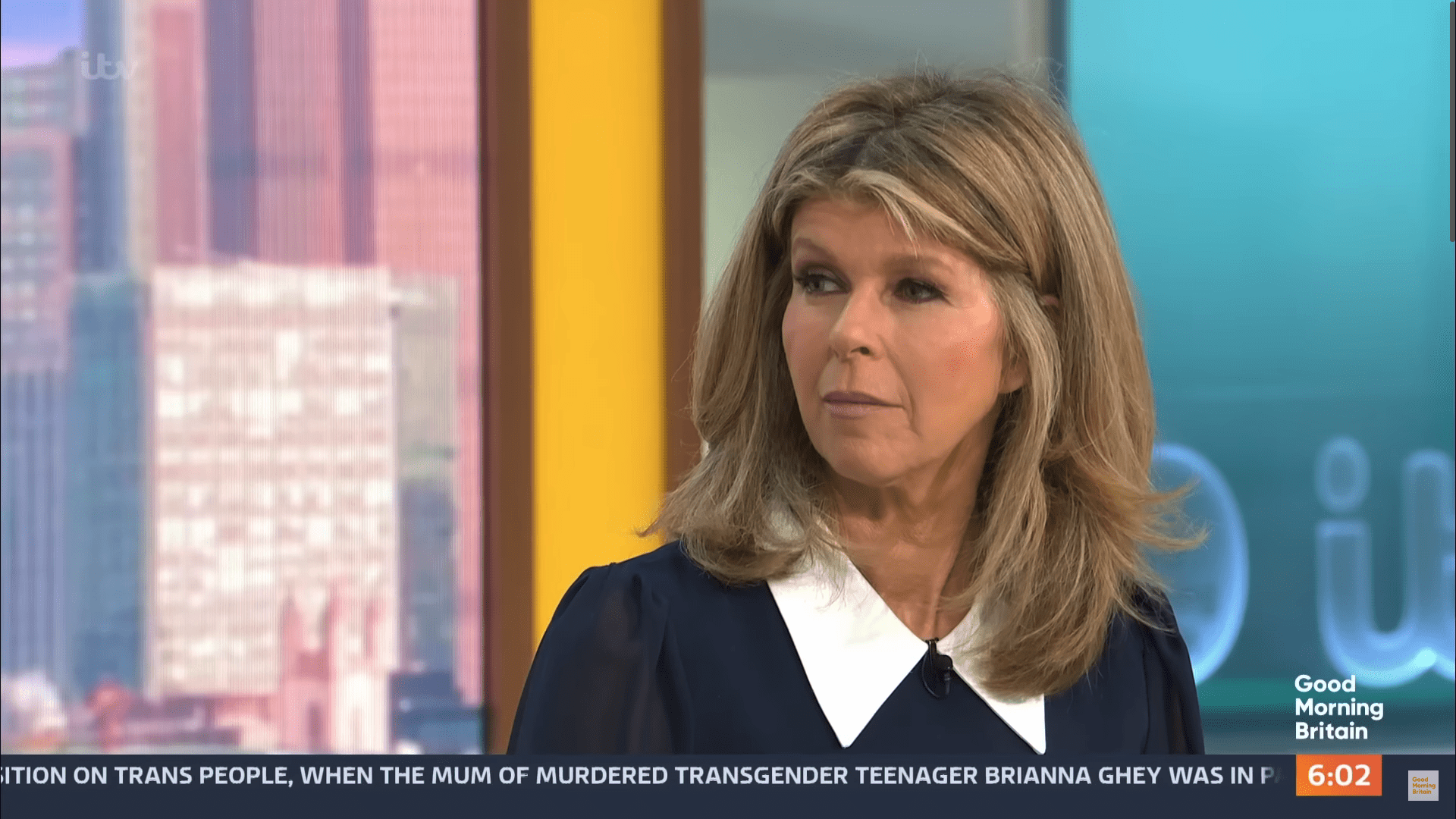 Kate Garraway wearing a navy top on GMB
