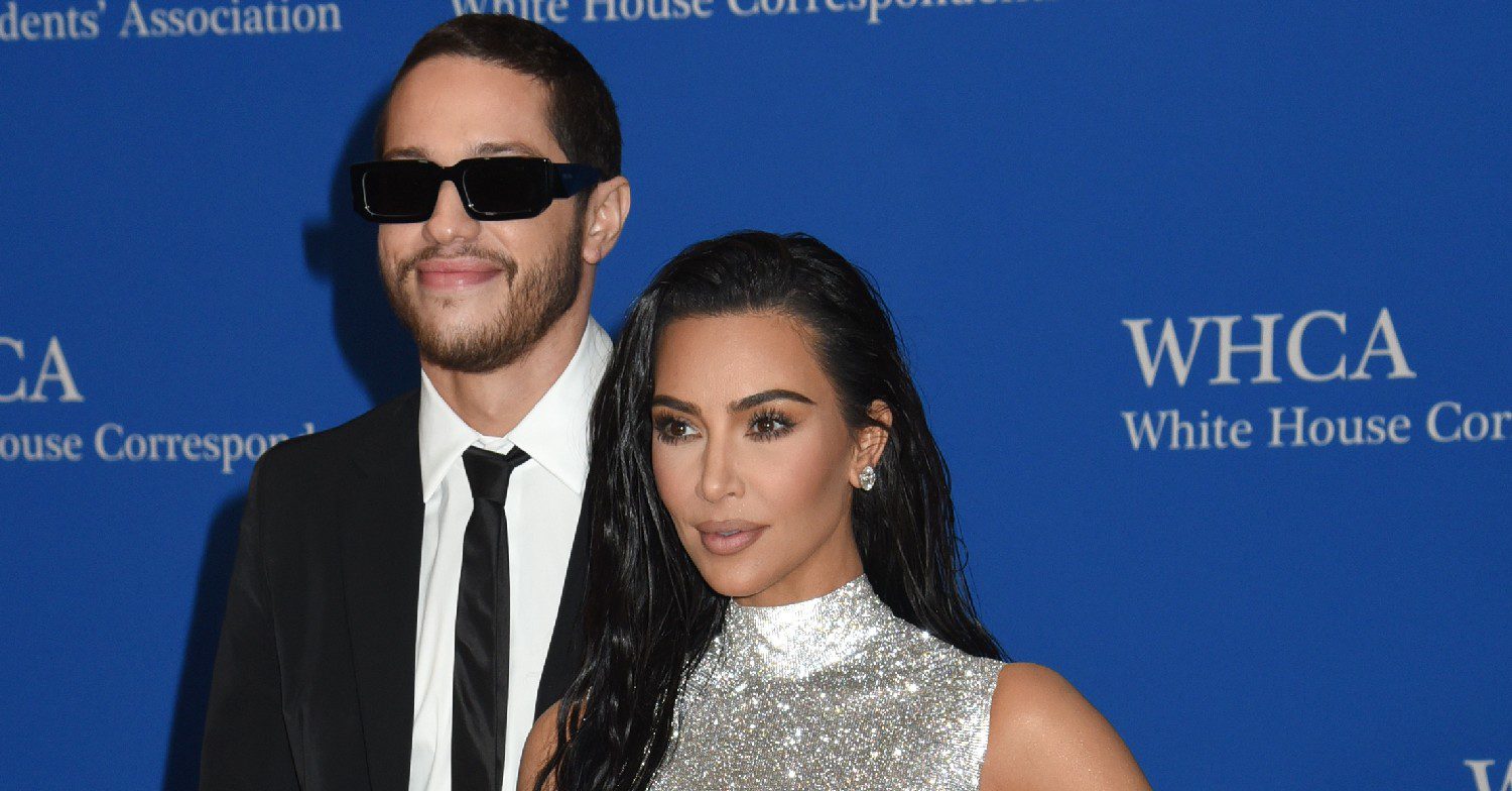 Pete Davidson and Kim smiling