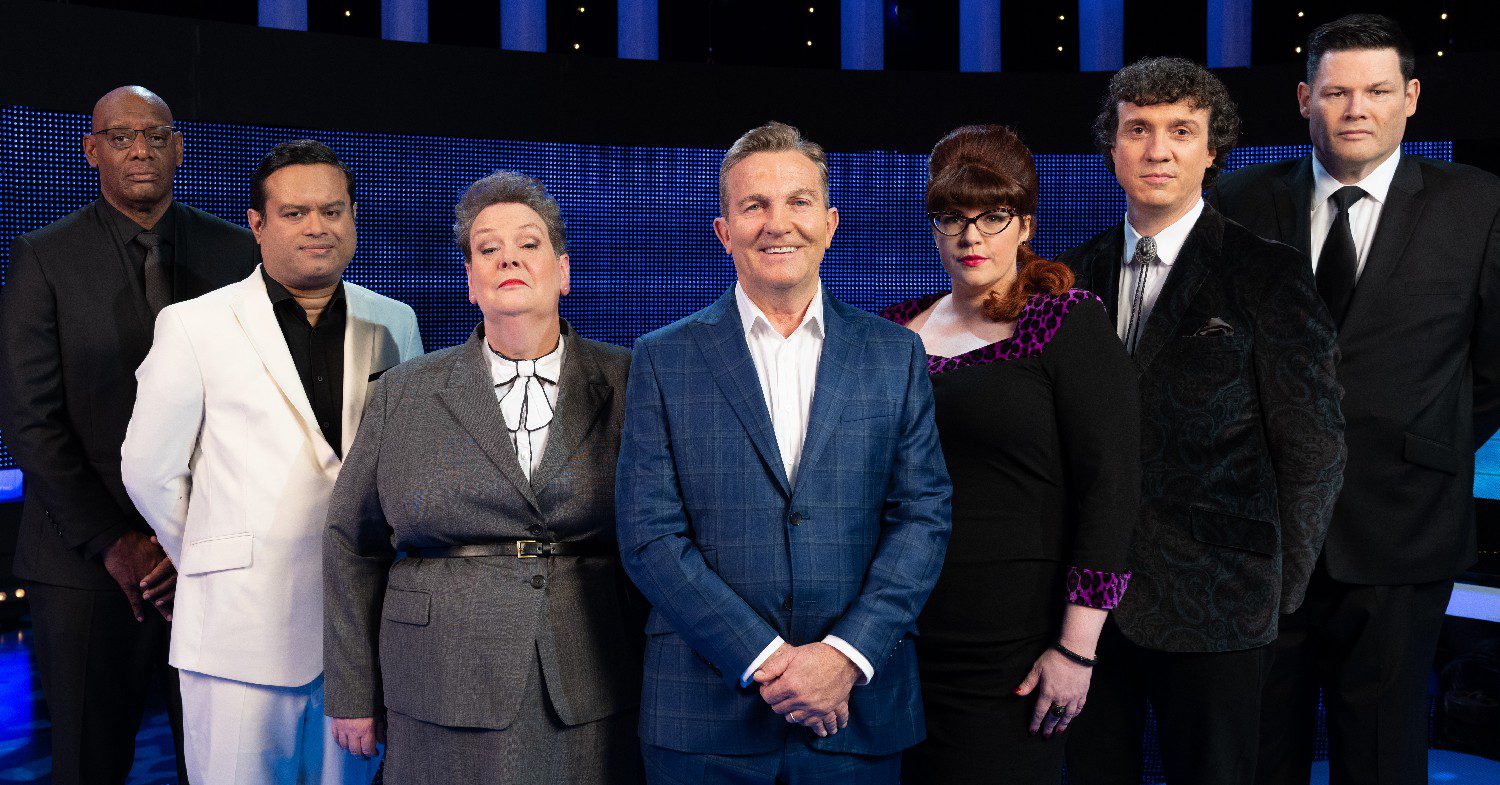 Bradley Walsh alongside The Chase stars Shaun Wallace, Paul Sinha, Anne Hegerty, Jenny Ryan, Darragh Ennis and Mark Labbett