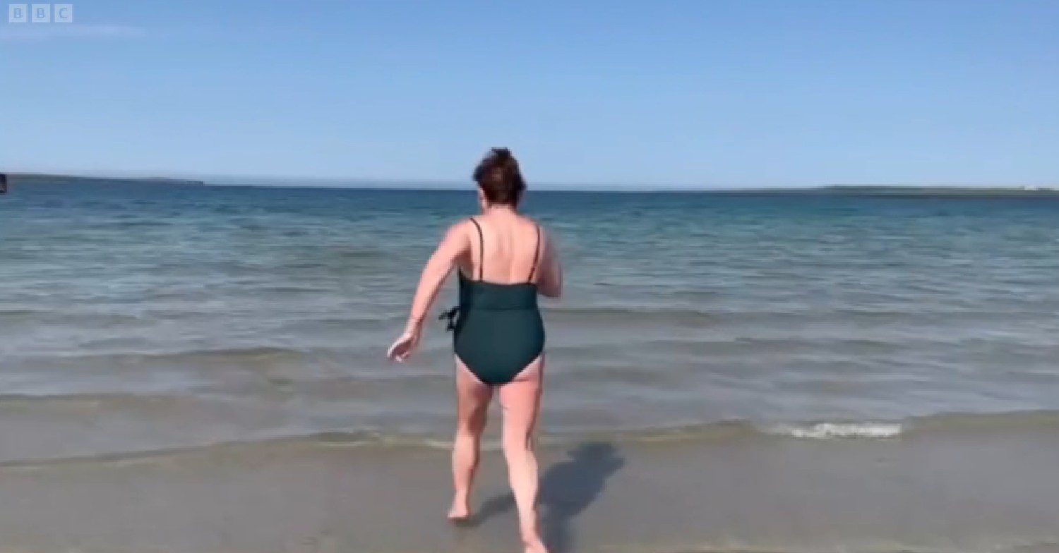 Lorraine Kelly in swimsuit in video shown on The One Show