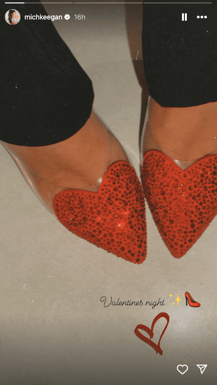 Michelle Keegan's feet in red glittery heart shoes