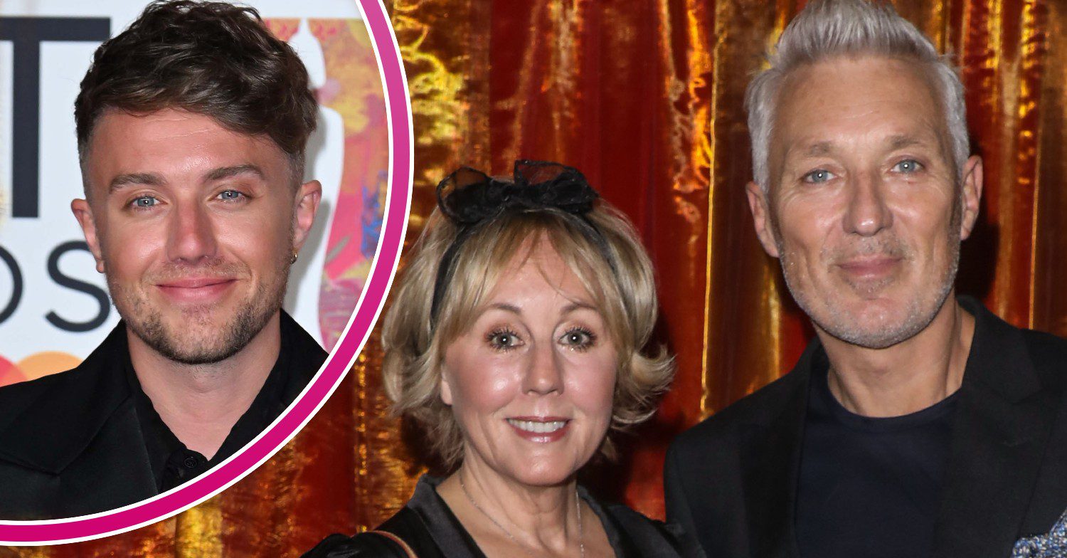 Roman Kemp smiling alongside Martin and Shirlie Kemp in ED composite