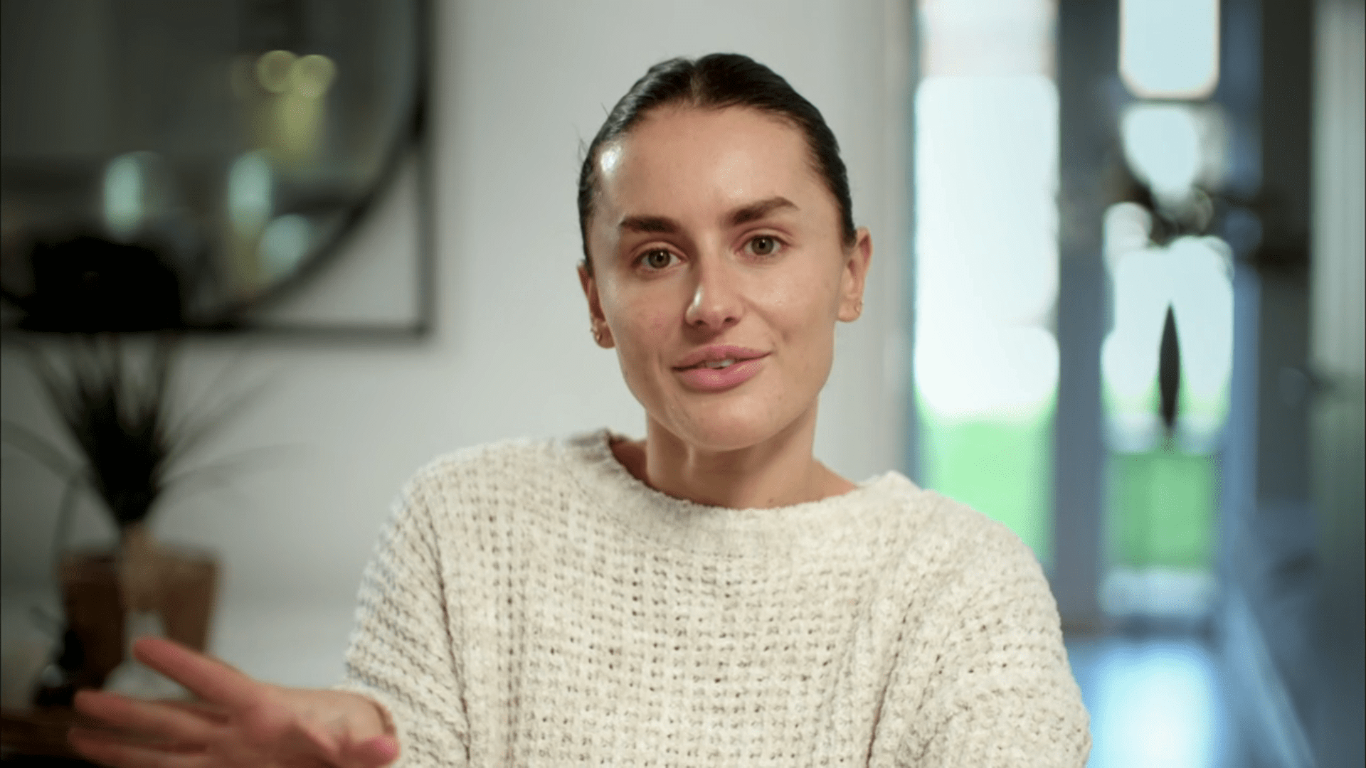 Amber Davies speaking to camera on Dancing On Ice