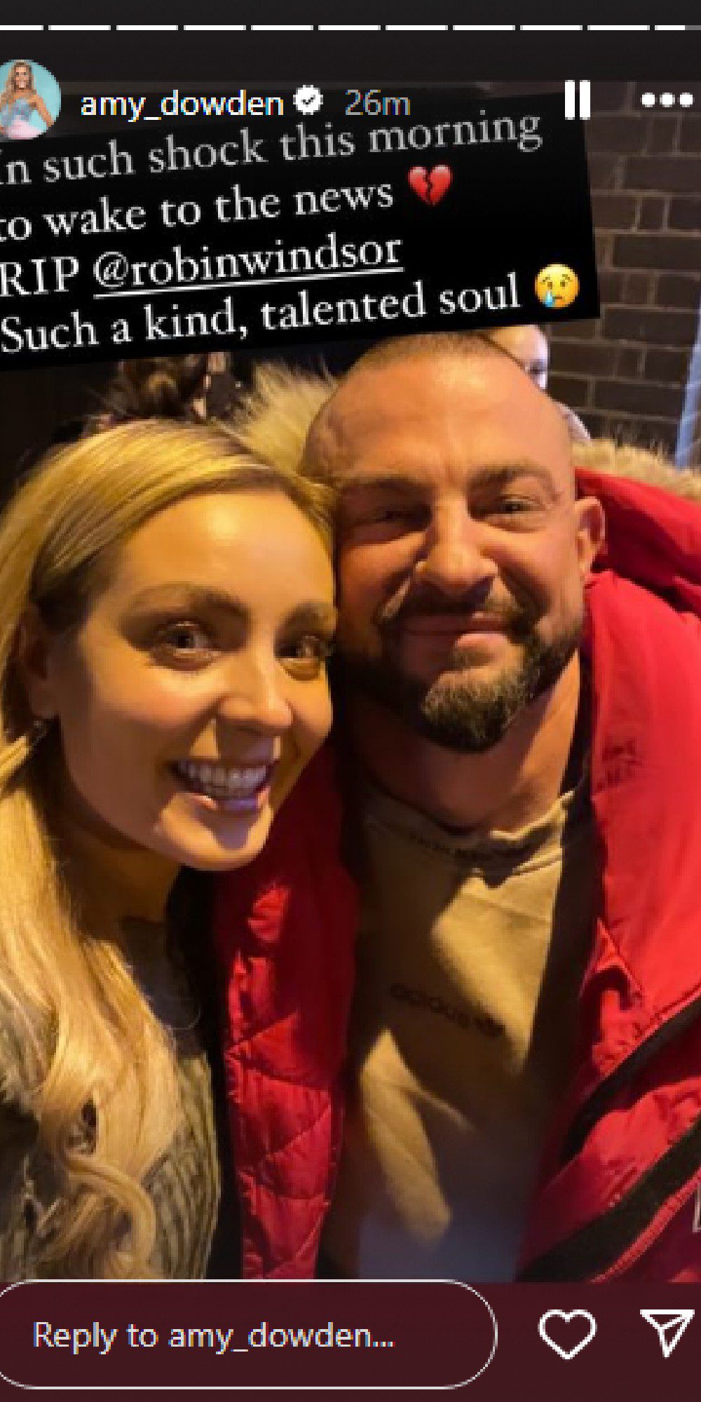 Amy Dowden pays tribute to Robin Windsor on Instagram