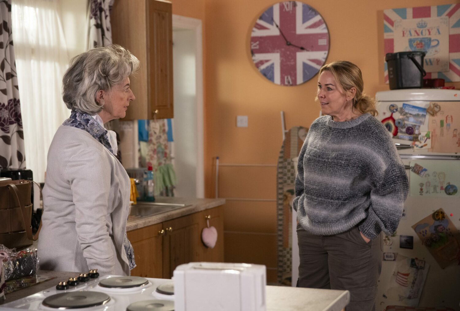 Evelyn and Cassie Plummer look tense