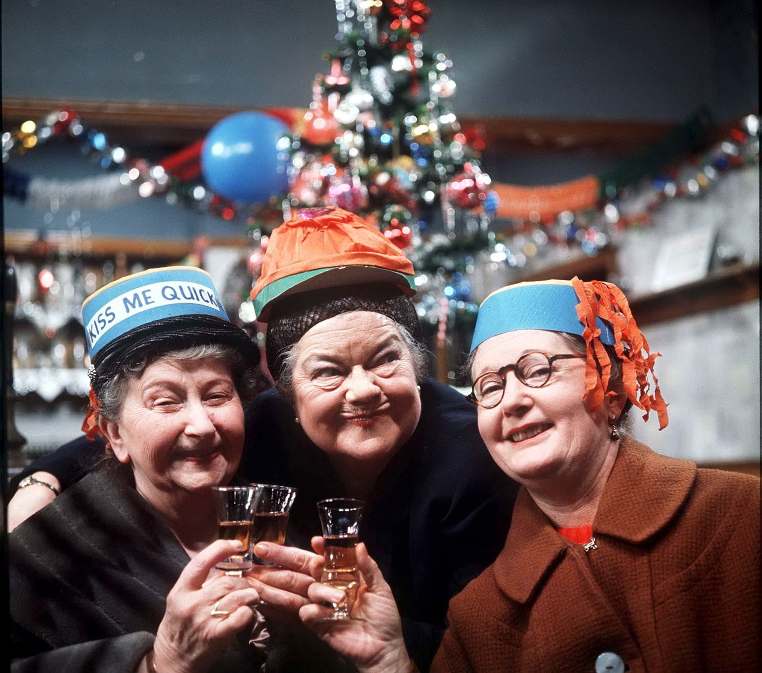 Classic Coronation Street: Minnie Cauldwell, Ena Sharples, Martha Longhurst celebrate New Year with a glass and a smile