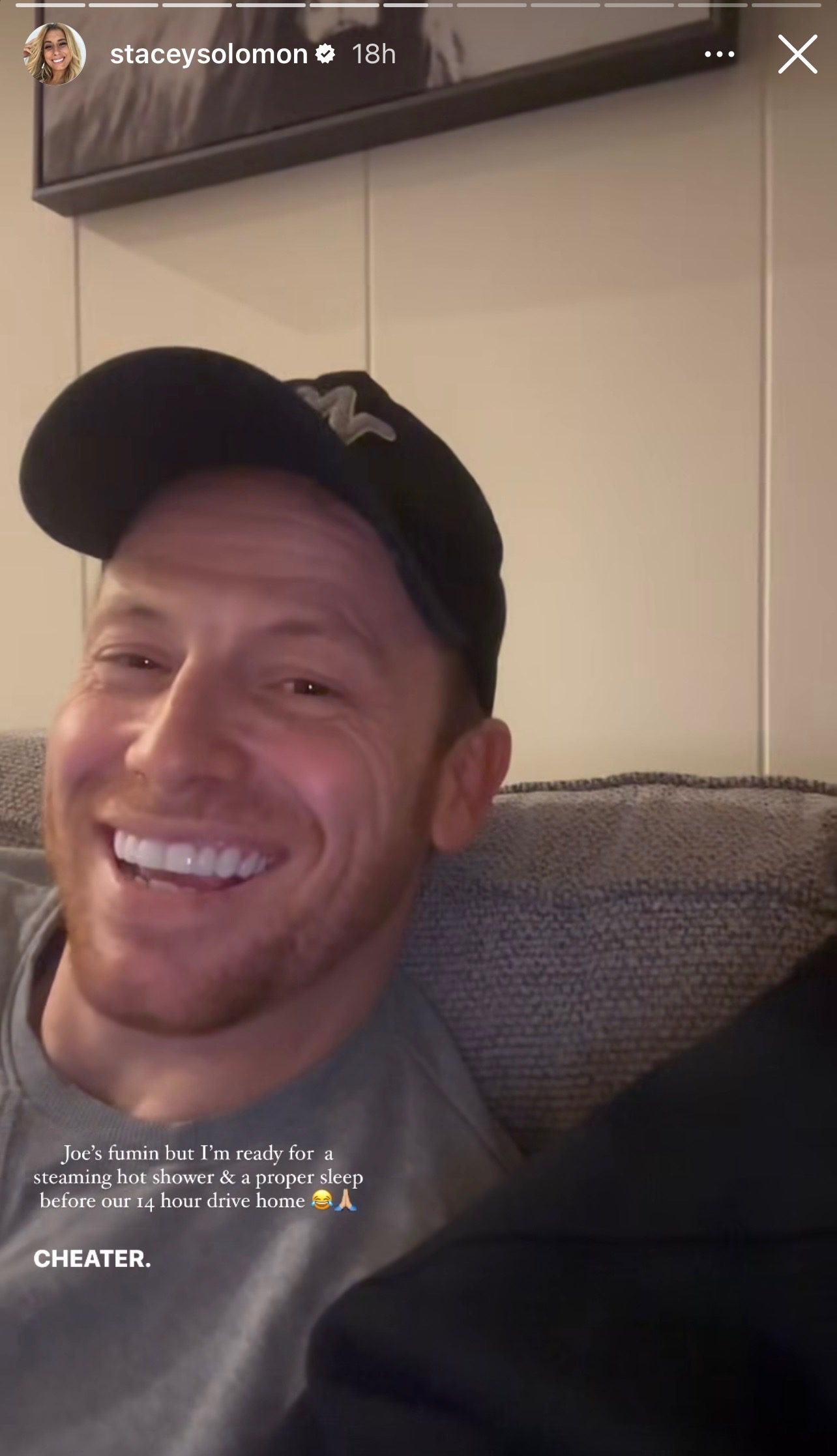 Joe Swash smiling on Instagram Story