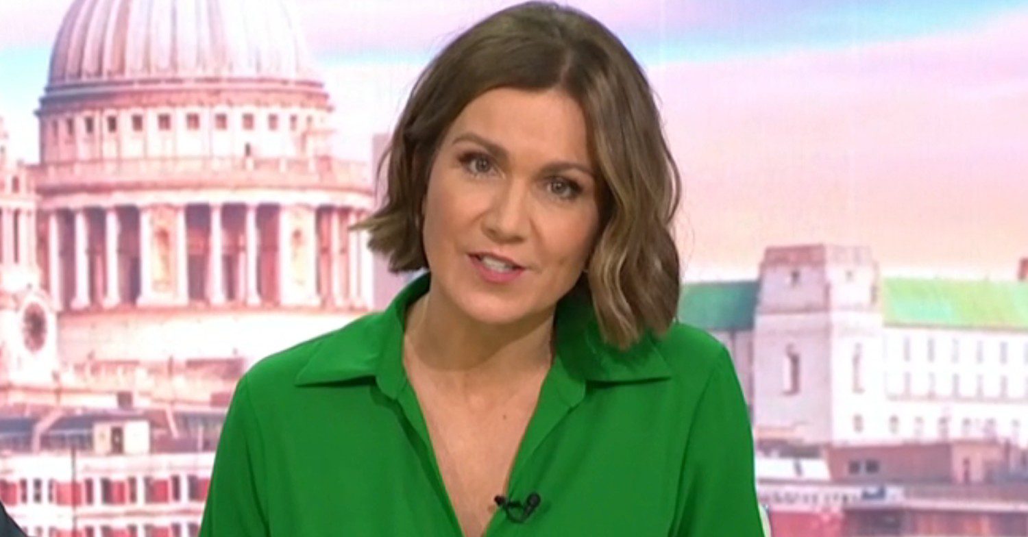 Susanna Reid wearing a green shirt on Good Morning Britain today