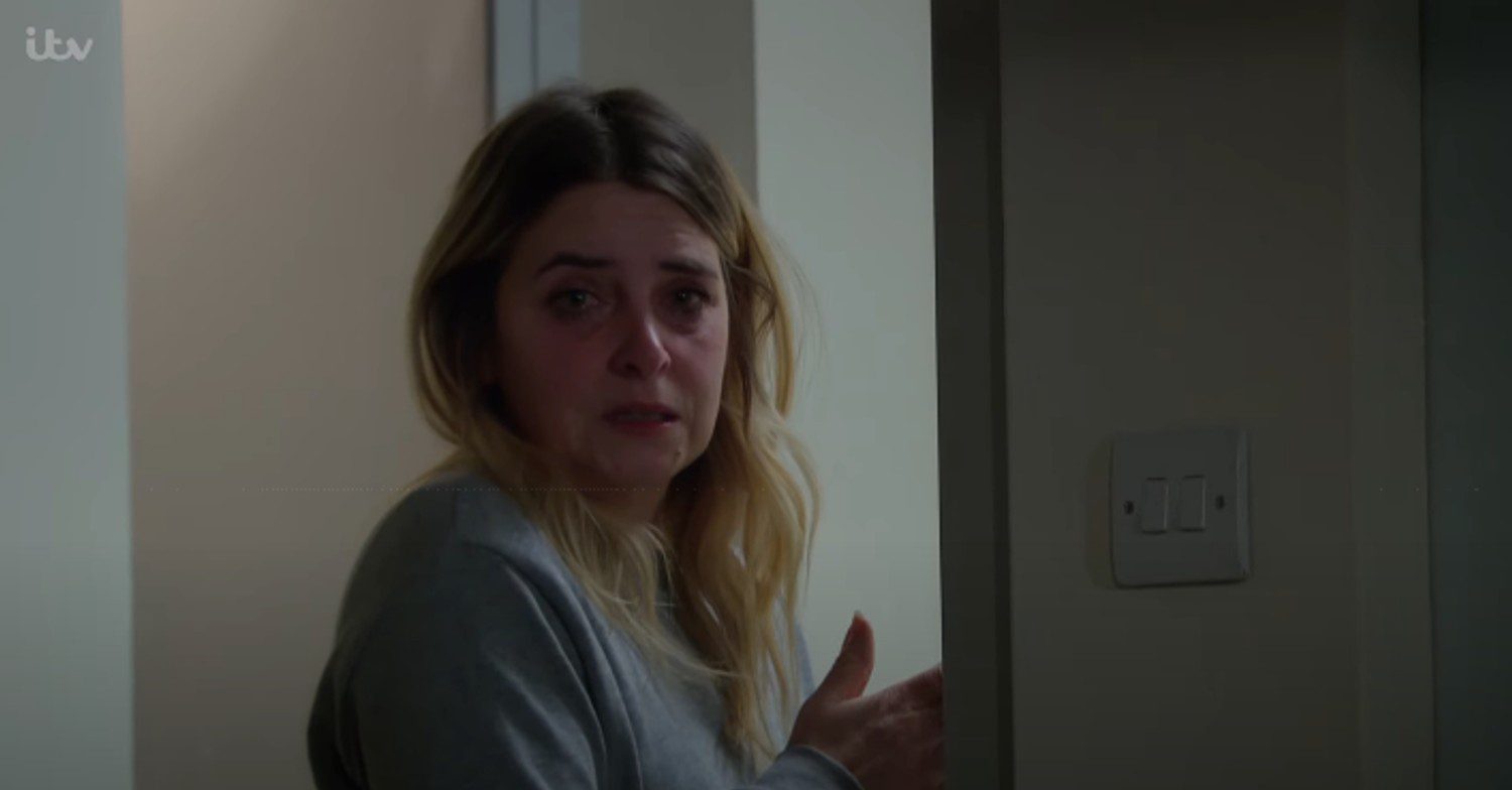 Charity looking upset on Emmerdale