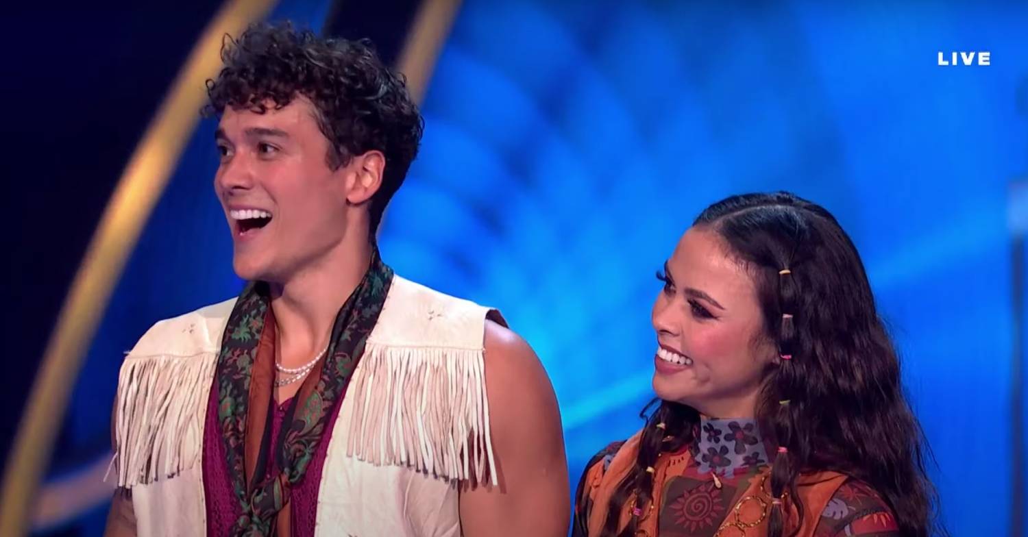 Miles Nazaire celebrates on Dancing On Ice with Vanessa Bauer