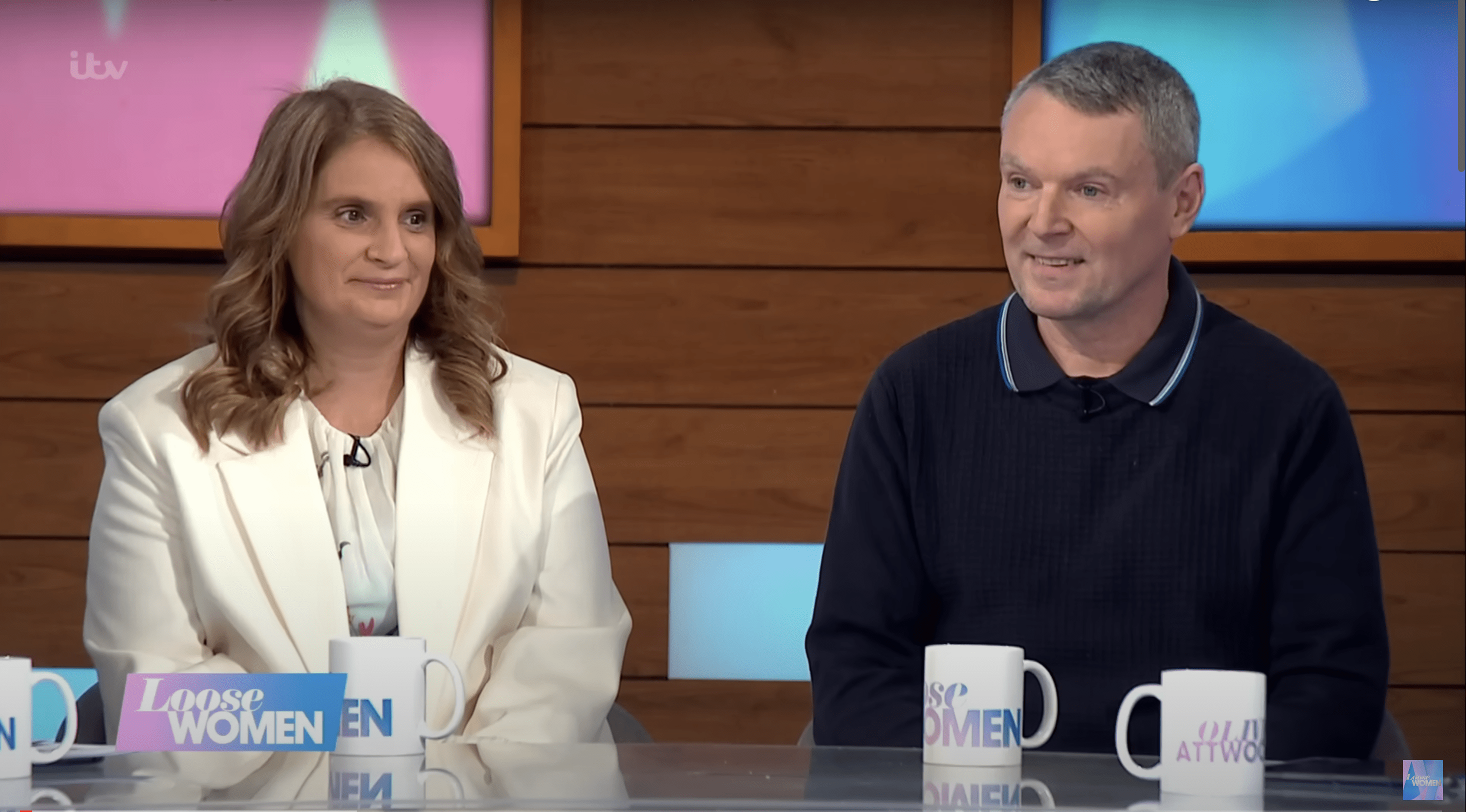 Sue and Noel Radford sat at the Loose Women panel table on set